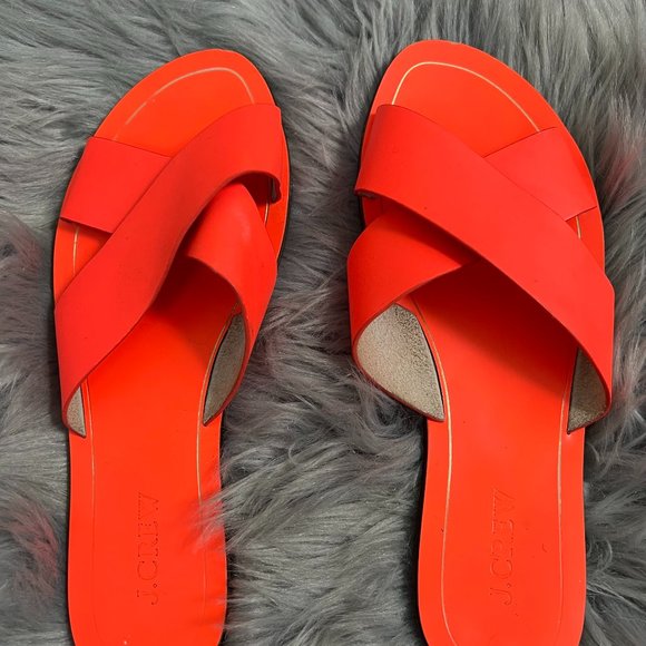 J. Crew Shoes J Crew Neon Orange Leather Slide Sandal Sz 8 Poshmark